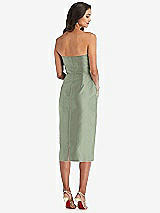 Rear View Thumbnail - Sage Strapless Bow-Waist Pleated Satin Pencil Dress with Pockets