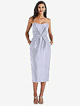 Front View Thumbnail - Silver Dove Strapless Bow-Waist Pleated Satin Pencil Dress with Pockets