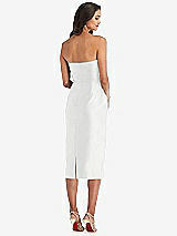 Rear View Thumbnail - White Strapless Bow-Waist Pleated Satin Pencil Dress with Pockets