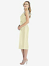 Side View Thumbnail - Butter Yellow Sleeveless Bow-Waist Pleated Satin Pencil Dress with Pockets