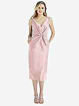 Front View Thumbnail - Ballet Pink Sleeveless Bow-Waist Pleated Satin Pencil Dress with Pockets