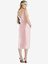 Rear View Thumbnail - Ballet Pink Sleeveless Bow-Waist Pleated Satin Pencil Dress with Pockets