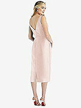 Rear View Thumbnail - Blush Sleeveless Bow-Waist Pleated Satin Pencil Dress with Pockets