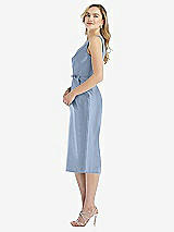 Side View Thumbnail - Cloudy Sleeveless Bow-Waist Pleated Satin Pencil Dress with Pockets