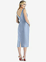 Rear View Thumbnail - Cloudy Sleeveless Bow-Waist Pleated Satin Pencil Dress with Pockets