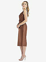 Side View Thumbnail - Cognac Sleeveless Bow-Waist Pleated Satin Pencil Dress with Pockets