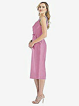 Side View Thumbnail - Powder Pink Sleeveless Bow-Waist Pleated Satin Pencil Dress with Pockets
