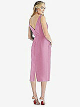 Rear View Thumbnail - Powder Pink Sleeveless Bow-Waist Pleated Satin Pencil Dress with Pockets