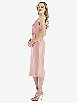 Side View Thumbnail - Rose Sleeveless Bow-Waist Pleated Satin Pencil Dress with Pockets