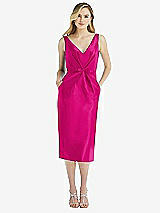 Front View Thumbnail - Think Pink Sleeveless Bow-Waist Pleated Satin Pencil Dress with Pockets