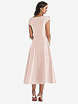 Rear View Thumbnail - Blush Puff Cap Sleeve Full Skirt Satin Midi Dress