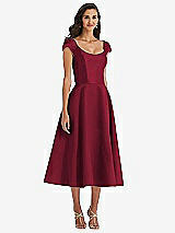 Front View Thumbnail - Burgundy Puff Cap Sleeve Full Skirt Satin Midi Dress