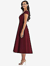 Side View Thumbnail - Cabernet Puff Cap Sleeve Full Skirt Satin Midi Dress