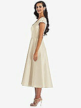 Side View Thumbnail - Champagne Puff Cap Sleeve Full Skirt Satin Midi Dress