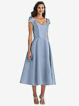 Front View Thumbnail - Cloudy Puff Cap Sleeve Full Skirt Satin Midi Dress