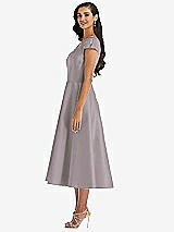 Side View Thumbnail - Cashmere Gray Puff Cap Sleeve Full Skirt Satin Midi Dress