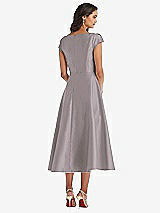 Rear View Thumbnail - Cashmere Gray Puff Cap Sleeve Full Skirt Satin Midi Dress
