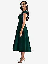 Side View Thumbnail - Evergreen Puff Cap Sleeve Full Skirt Satin Midi Dress