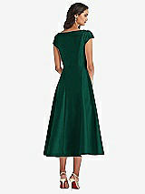 Rear View Thumbnail - Hunter Green Puff Cap Sleeve Full Skirt Satin Midi Dress