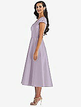 Side View Thumbnail - Lilac Haze Puff Cap Sleeve Full Skirt Satin Midi Dress