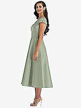 Side View Thumbnail - Sage Puff Cap Sleeve Full Skirt Satin Midi Dress