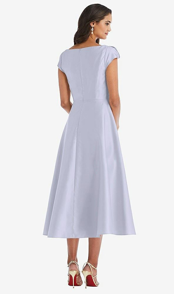 Back View - Silver Dove Puff Cap Sleeve Full Skirt Satin Midi Dress