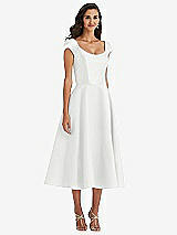 Front View Thumbnail - White Puff Cap Sleeve Full Skirt Satin Midi Dress