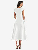 Rear View Thumbnail - White Puff Cap Sleeve Full Skirt Satin Midi Dress