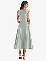 Rear View Thumbnail - Willow Green Puff Cap Sleeve Full Skirt Satin Midi Dress