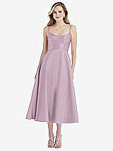 Front View Thumbnail - Suede Rose Spaghetti Strap Full Skirt Satin Midi Dress