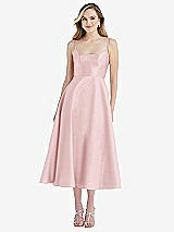 Front View Thumbnail - Ballet Pink Spaghetti Strap Full Skirt Satin Midi Dress