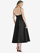 Rear View Thumbnail - Black Spaghetti Strap Full Skirt Satin Midi Dress