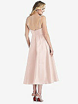 Rear View Thumbnail - Blush Spaghetti Strap Full Skirt Satin Midi Dress