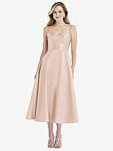 Front View Thumbnail - Cameo Spaghetti Strap Full Skirt Satin Midi Dress