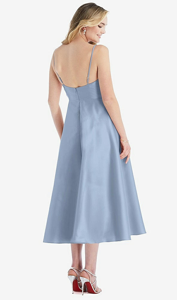 Back View - Cloudy Spaghetti Strap Full Skirt Satin Midi Dress