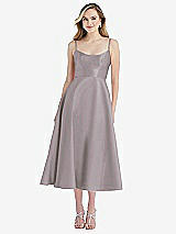 Front View Thumbnail - Cashmere Gray Spaghetti Strap Full Skirt Satin Midi Dress