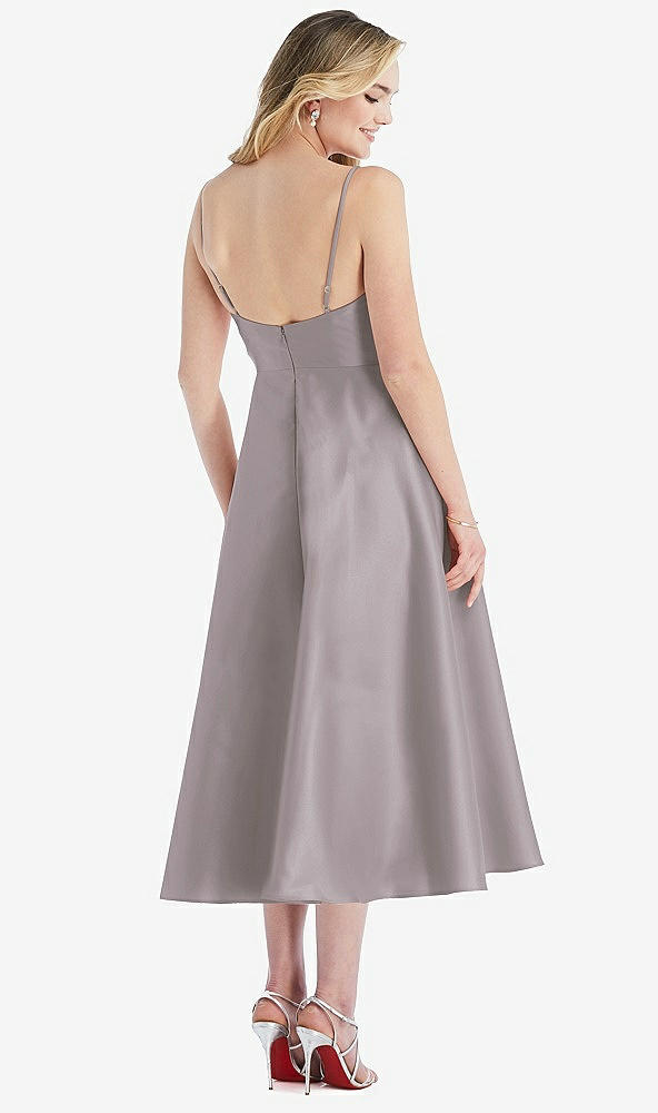 Back View - Cashmere Gray Spaghetti Strap Full Skirt Satin Midi Dress