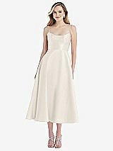 Front View Thumbnail - Ivory Spaghetti Strap Full Skirt Satin Midi Dress