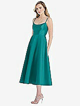 Side View Thumbnail - Jade Spaghetti Strap Full Skirt Satin Midi Dress