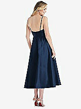 Rear View Thumbnail - Midnight Navy Spaghetti Strap Full Skirt Satin Midi Dress
