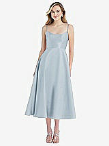Front View Thumbnail - Mist Spaghetti Strap Full Skirt Satin Midi Dress
