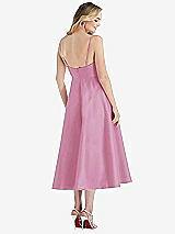 Rear View Thumbnail - Powder Pink Spaghetti Strap Full Skirt Satin Midi Dress