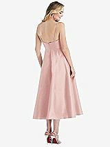 Rear View Thumbnail - Rose Spaghetti Strap Full Skirt Satin Midi Dress