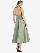 Rear View Thumbnail - Sage Spaghetti Strap Full Skirt Satin Midi Dress
