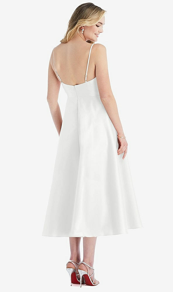 Back View - White Spaghetti Strap Full Skirt Satin Midi Dress