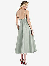 Rear View Thumbnail - Willow Green Spaghetti Strap Full Skirt Satin Midi Dress