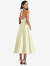 Rear View Thumbnail - Butter Yellow Tie-Neck Halter Full Skirt Satin Midi Dress