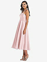 Side View Thumbnail - Ballet Pink Tie-Neck Halter Full Skirt Satin Midi Dress
