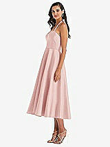 Side View Thumbnail - Rose Tie-Neck Halter Full Skirt Satin Midi Dress