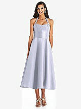Front View Thumbnail - Silver Dove Tie-Neck Halter Full Skirt Satin Midi Dress